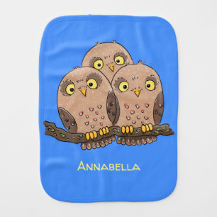 Cute baby owl trio cartoon illustration burp cloth
