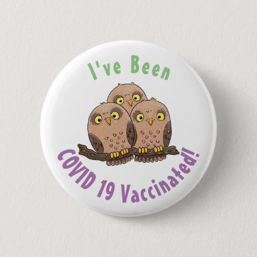 Cute baby owl trio cartoon illustration button