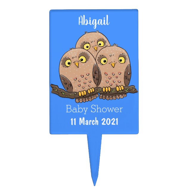 Cute baby owl trio cartoon illustration cake topper (Front)