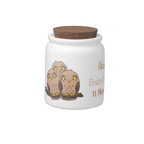 Cute baby owl trio cartoon illustration candy jar