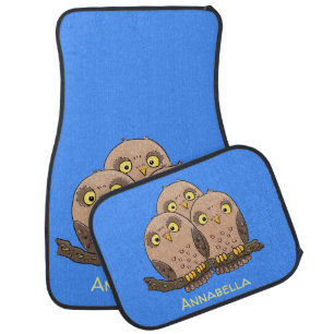 Cute baby owl trio cartoon illustration car floor mat