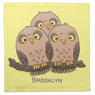 Cute baby owl trio cartoon illustration cloth napkin
