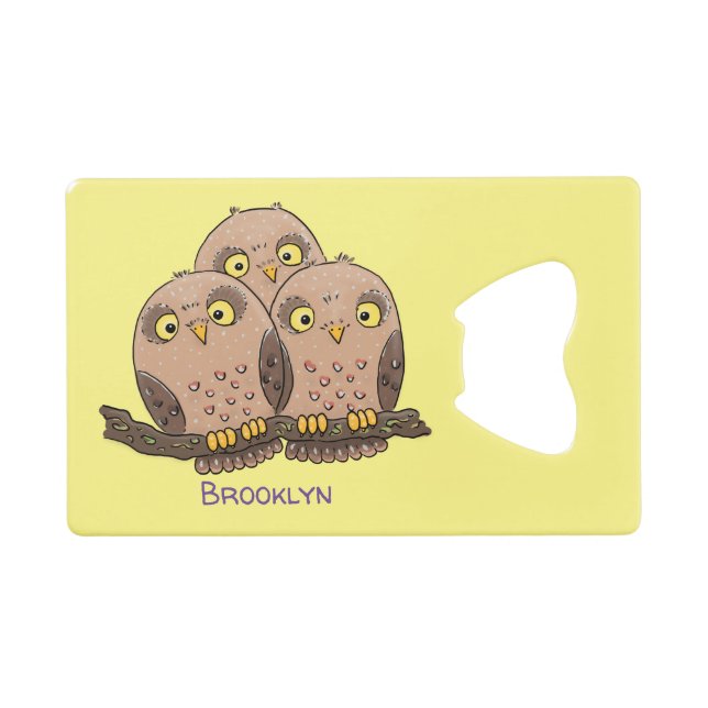 Cute baby owl trio cartoon illustration credit card bottle opener (Front (Horizontal))