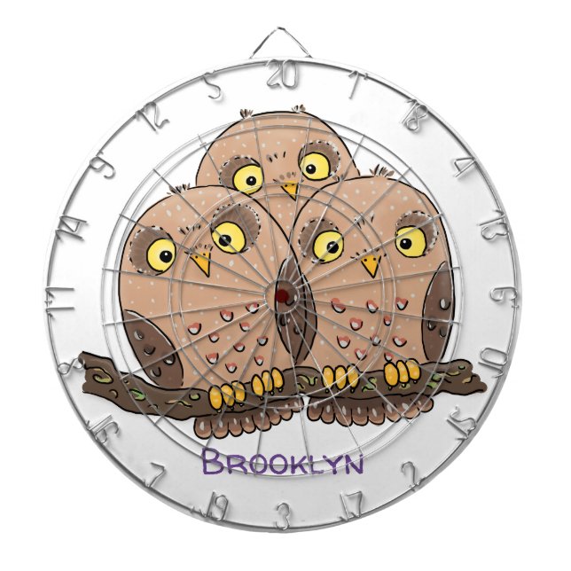 Cute baby owl trio cartoon illustration dart board (Front)