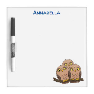 Cute baby owl trio cartoon illustration dry erase board