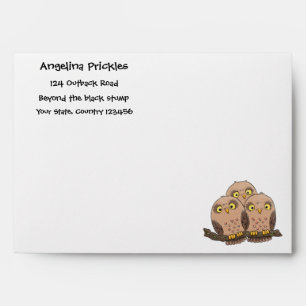 Cute baby owl trio cartoon illustration envelope