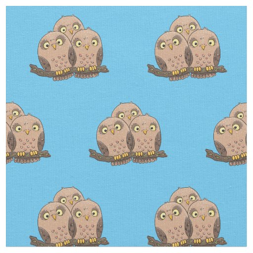 Cute baby owl trio cartoon illustration fabric