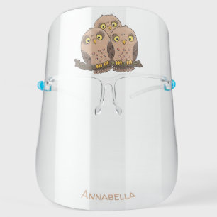 Cute baby owl trio cartoon illustration face shield