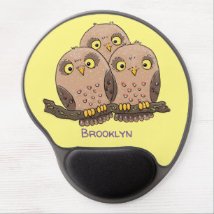Cute baby owl trio cartoon illustration gel mouse pad