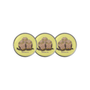 Cute baby owl trio cartoon illustration golf ball marker