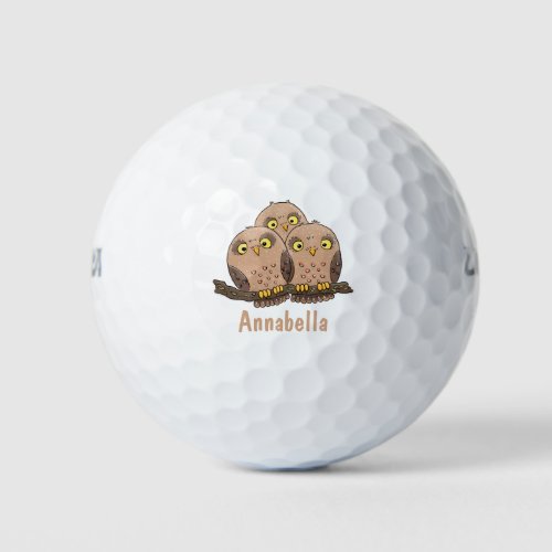 Cute baby owl trio cartoon illustration golf balls