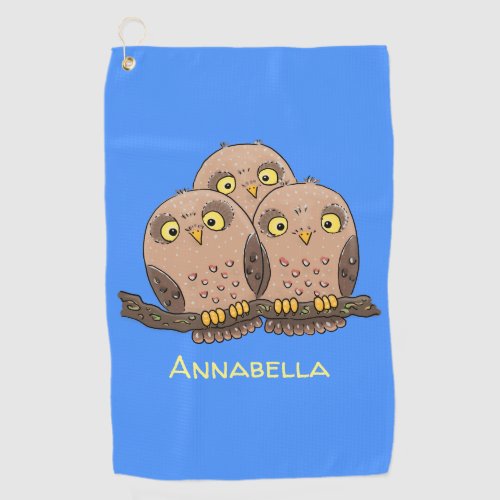 Cute baby owl trio cartoon illustration golf towel