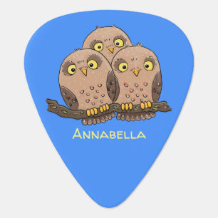 Cute baby owl trio cartoon illustration guitar pick