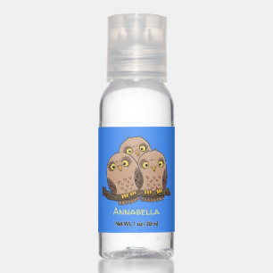 Cute baby owl trio cartoon illustration hand sanitizer