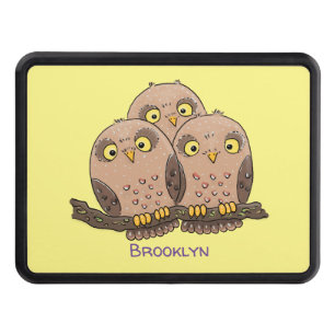 Cute baby owl trio cartoon illustration hitch cover