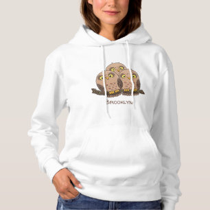 Cute baby owl trio cartoon illustration hoodie
