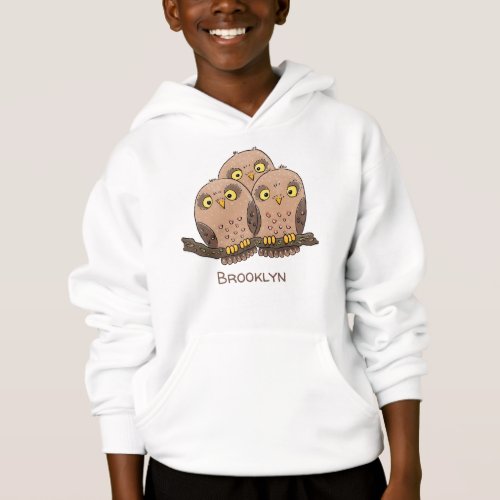 Cute baby owl trio cartoon illustration hoodie