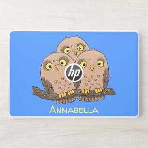 Cute baby owl trio cartoon illustration HP laptop skin