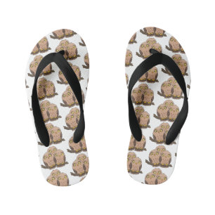 Cute baby owl trio cartoon illustration kid's flip flops