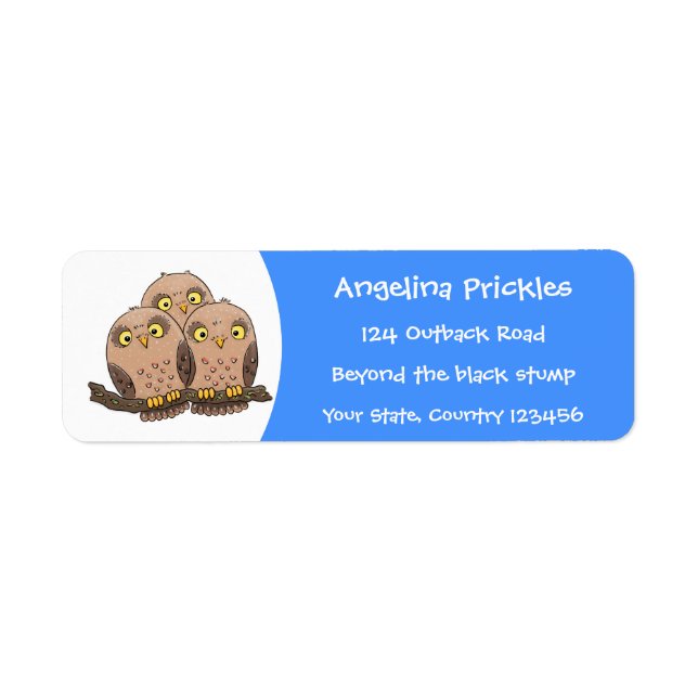 Cute baby owl trio cartoon illustration label (Front)