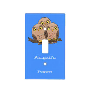 Cute baby owl trio cartoon illustration light switch cover