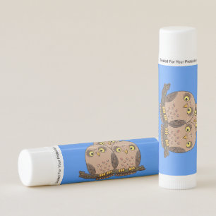 Cute baby owl trio cartoon illustration lip balm
