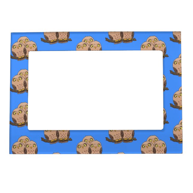 Cute baby owl trio cartoon illustration magnetic frame (Front)