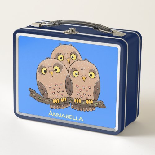 Cute baby owl trio cartoon illustration metal lunch box