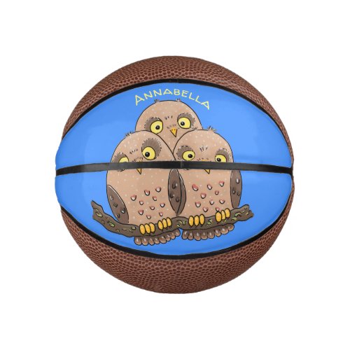 Cute baby owl trio cartoon illustration mini basketball