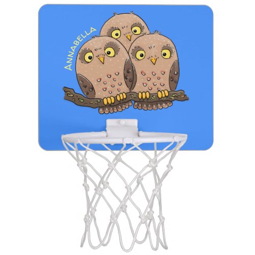 Cute baby owl trio cartoon illustration mini basketball hoop