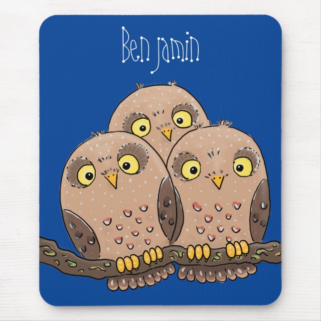 Cute baby owl trio cartoon illustration mouse pad (Front)