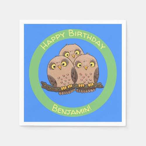 Cute baby owl trio cartoon illustration napkins