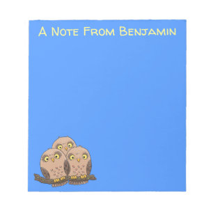 Cute baby owl trio cartoon illustration notepad