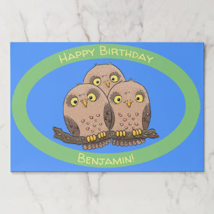Cute baby owl trio cartoon illustration paper pad