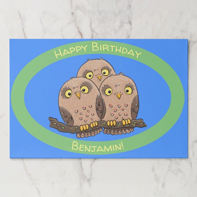 Cute baby owl trio cartoon illustration paper pad (Front)