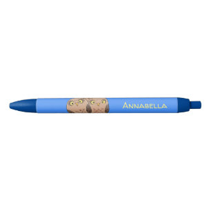 Cute baby owl trio cartoon illustration pen