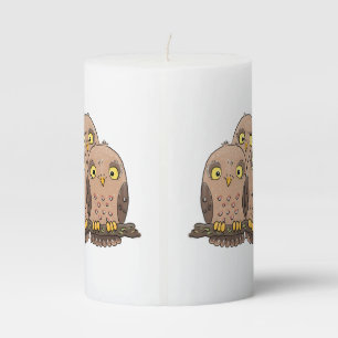 Cute baby owl trio cartoon illustration pillar candle