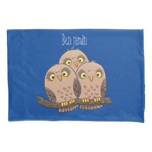 Cute baby owl trio cartoon illustration pillow case
