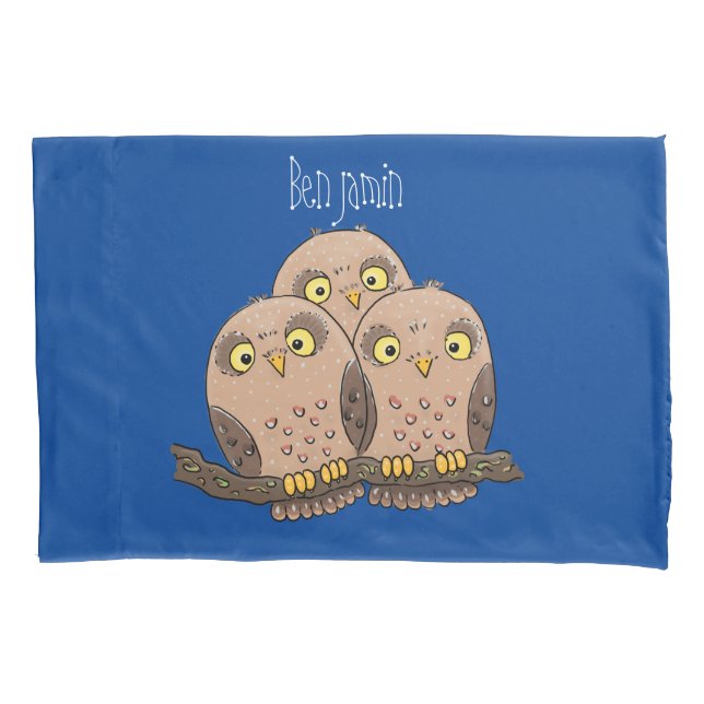 Cute baby owl trio cartoon illustration pillow case (Front)