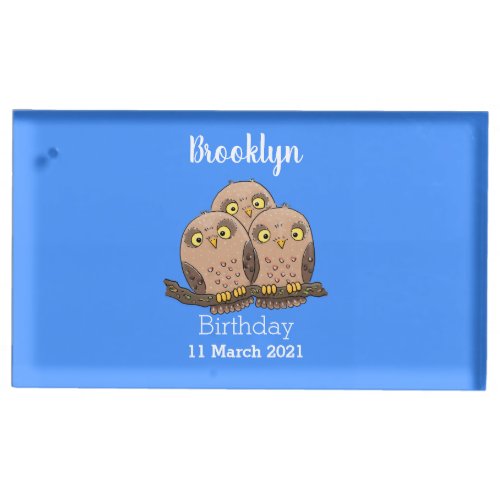 Cute baby owl trio cartoon illustration place card holder