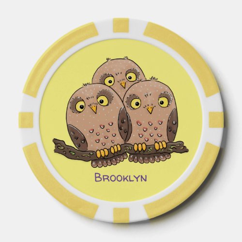 Cute baby owl trio cartoon illustration poker chips