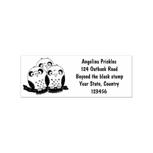 Cute baby owl trio cartoon illustration rubber stamp
