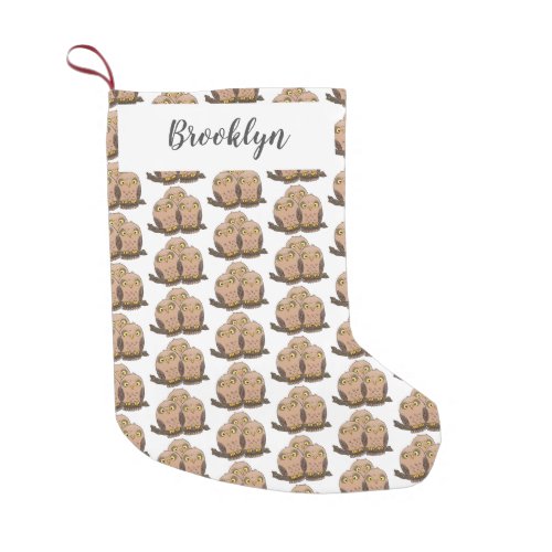 Cute baby owl trio cartoon illustration small christmas stocking