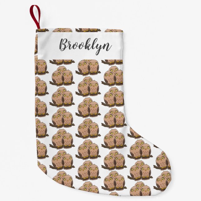 Cute baby owl trio cartoon illustration small christmas stocking (Front)