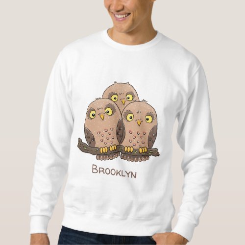 Cute baby owl trio cartoon illustration sweatshirt