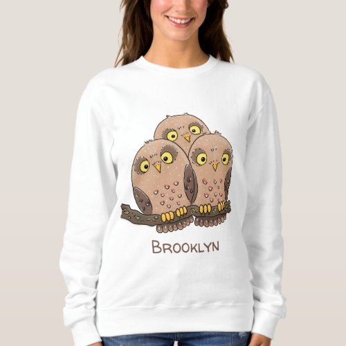 Cute baby owl trio cartoon illustration sweatshirt