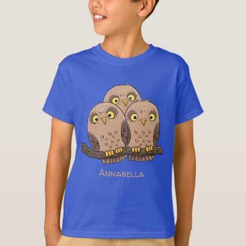 Cute baby owl trio cartoon illustration T_Shirt
