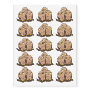 Cute baby owl trio cartoon illustration temporary tattoos