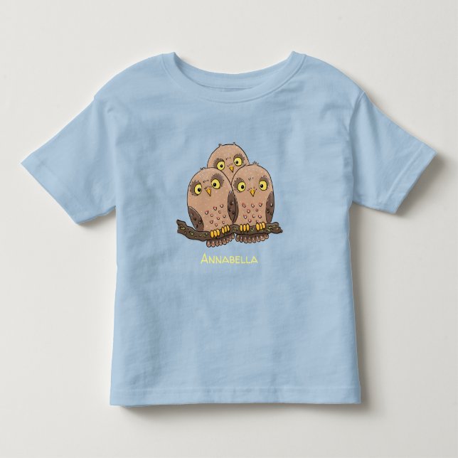 Cute baby owl trio cartoon illustration toddler t-shirt (Front)