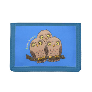 Cute baby owl trio cartoon illustration trifold wallet